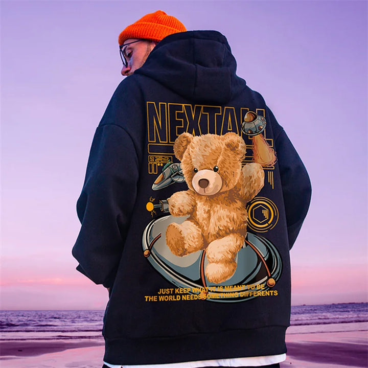 Autumn Men Hip Hop Bear Graphic Hoodie Cartoon Casual Oversized Hoodies Streetwear Fashion Sweatshirts Japanese y2k Clothes
