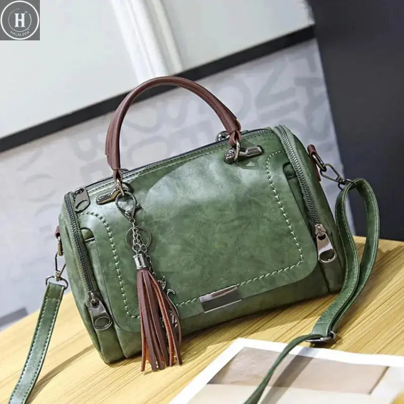 Tassel Decor Women's Large Capacity Shoulder Bag Fashion Zipper Crossbody Bags With Removable Strap Boston Handbag Женская сумка HALALZEN
