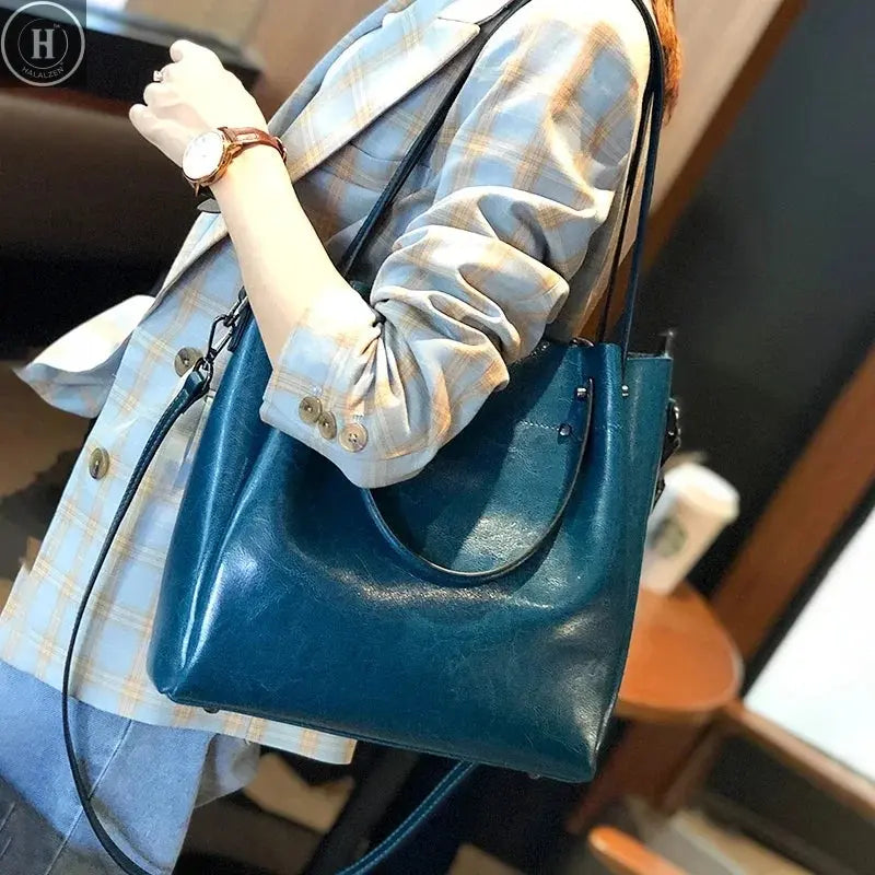 Women's Natural Cow Genuine Leather Handbags Female Natural Cowhide Crossbody Bag Ladies Multiple Large Capacity Shoulder Bags HALALZEN