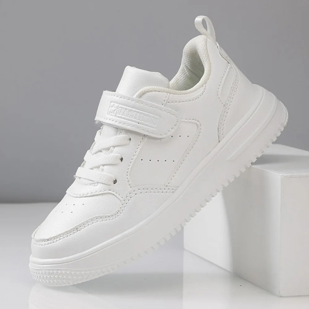 Boys Shoes Sneakers Leather Children Comfortable Flat Shoes Black White Shoes for Kids Girls School Walking Footwear Non Slip
