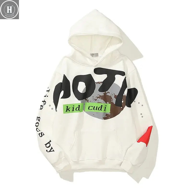 Kanye West Hoodies Jacket Men Graffiti Lucky Me I See Ghosts Sweatshirt Harajuku Fleece Street HipHop Pullover Bone Loose Hoodie HALALZEN