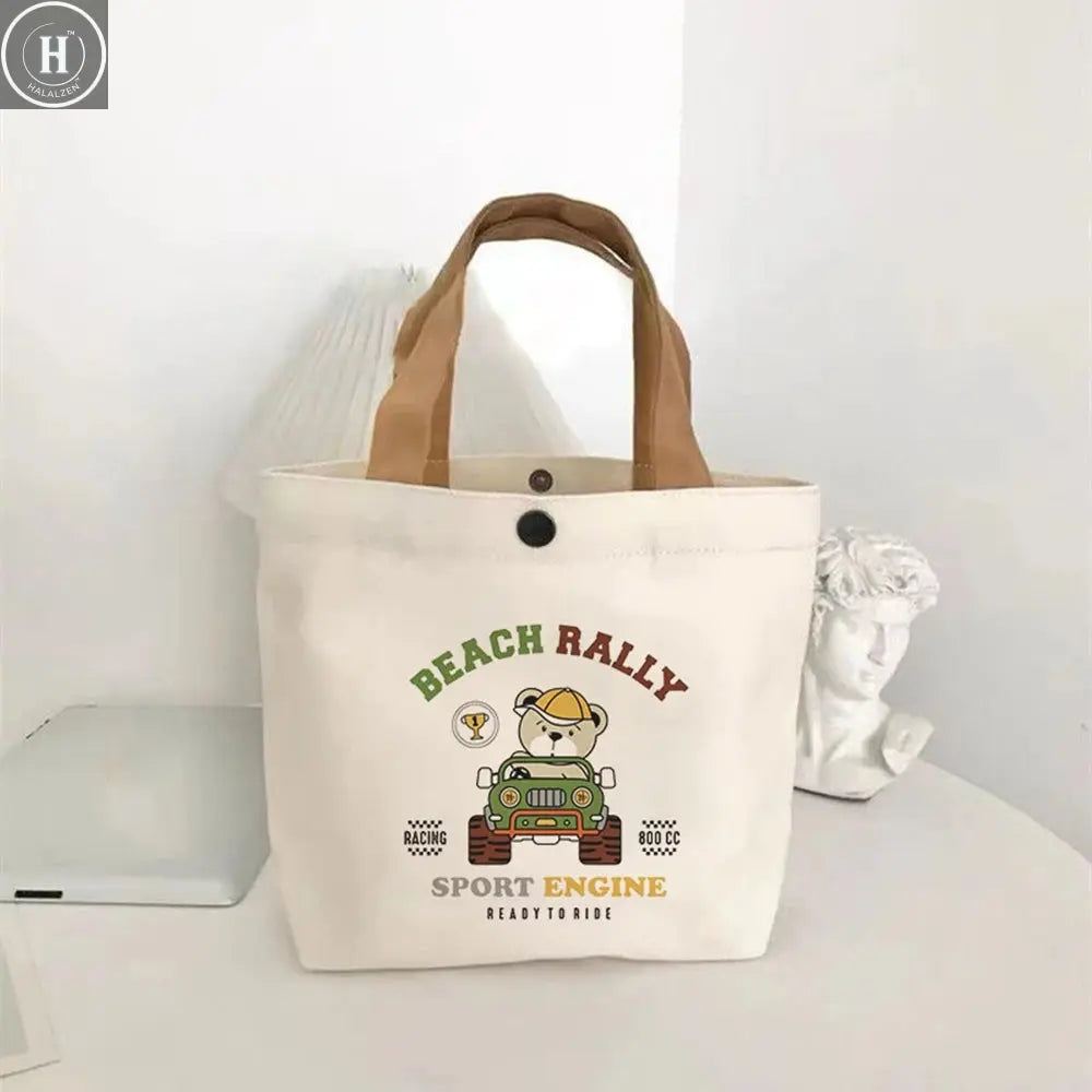 Canvas Bag Small Versatile Handbag Female Student Lunch Box Bag Simple Tote Bag Office Worker Lunch Bag Shopping Bag HALALZEN