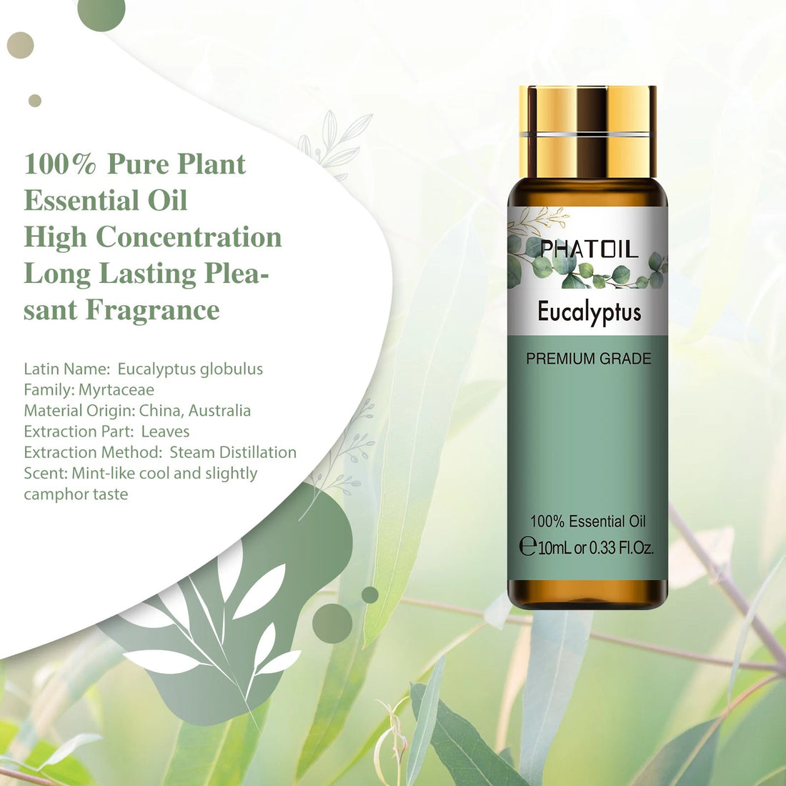 PHATOIL 10ml Sweet Orange Pure Essential Oil with Dropper for Humidifier Diffuser Myrrh Pine Needles Tangerine Thyme Aroma Oils HALALZEN