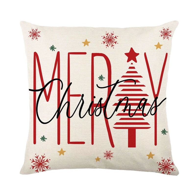 Linen Merry Christmas Pillow Cover 45x45cm Throw Pillowcase Winter Christmas Decorations for Home Tree Deer Sofa Cushion Cover