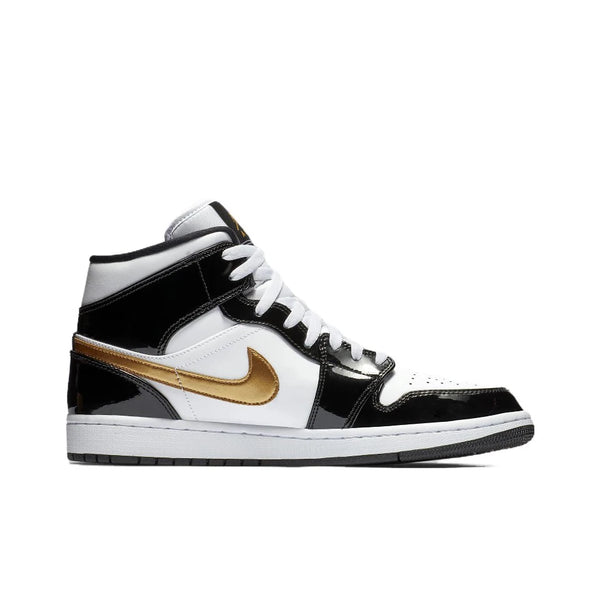 Original Air Jordan 1 Mid "Patent Black Gold" For and Men's Unisex Trend Retro Mid-Top Retro Classic Basketball Shoes