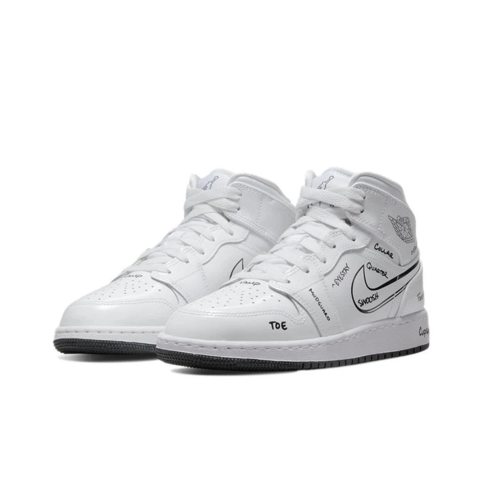 Original Air Jordan 1 Mid 'Oreo' GS Size For Women Classic Retro Basketball Sneakers Shoes