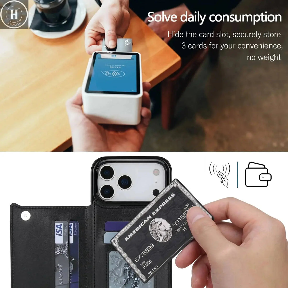 for iPhone Air 17 Pro Max Wallet Case with Card Holder,Faux Leather Kickstand,Double Magnetic Clasp and Durable Shockproof Cover Halalzen UK