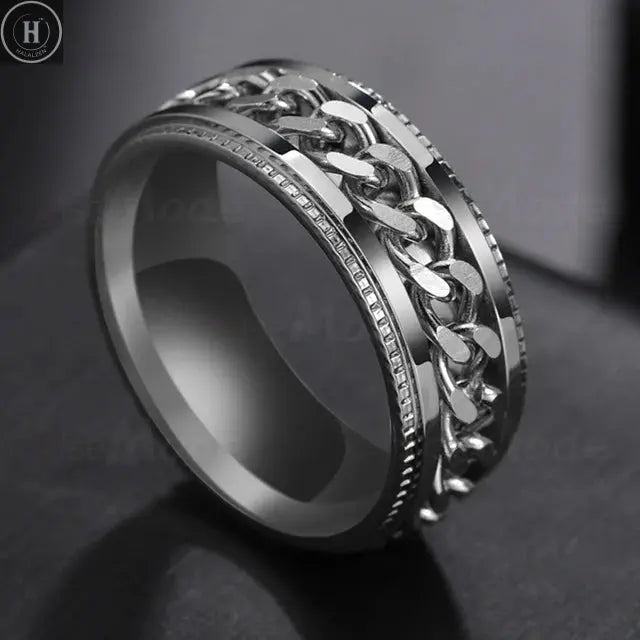 Cool Stainless Steel Rotatable Men Ring High Quality Spinner Chain Punk Women Jewelry for Party Gift HALALZEN
