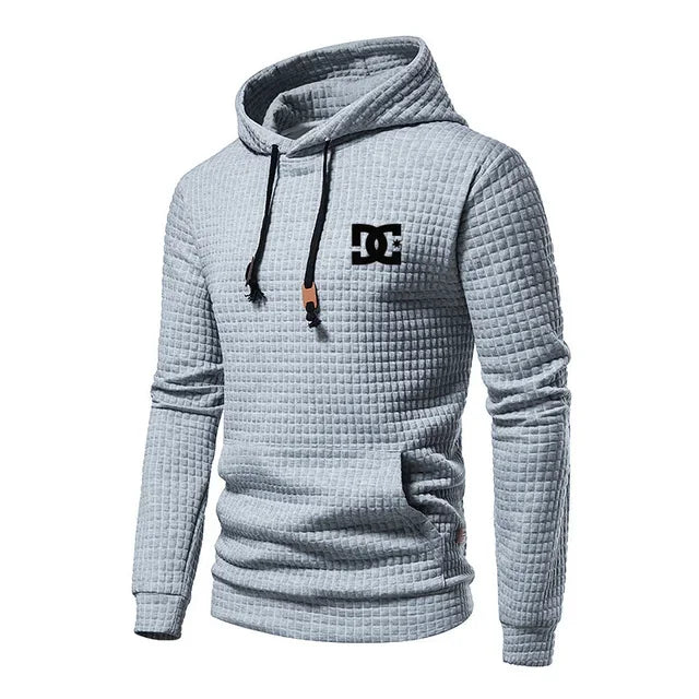 New Spring and Autumn Europe men DC letters printed casual large pocket hoodie jumper small plaid jacquard plus size
