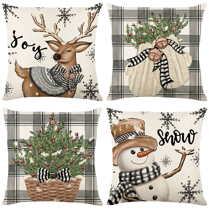 Linen Merry Christmas Pillow Cover 45x45cm Throw Pillowcase Winter Christmas Decorations for Home Tree Deer Sofa Cushion Cover