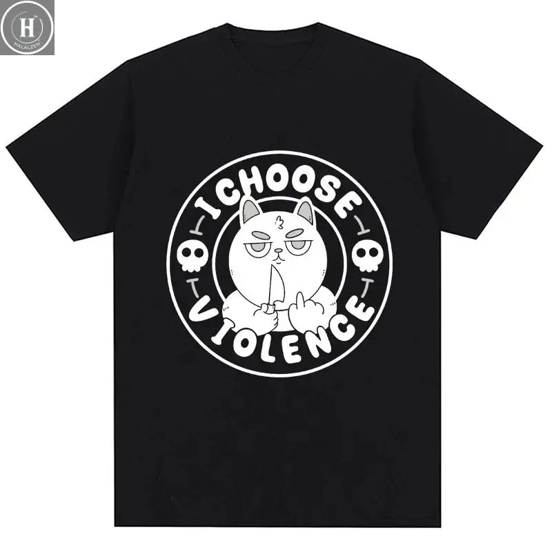 I Choose Violence T Shirt Funny Duck Humor Slogan Short Sleeve T-shirts Men Women 100% Cotton Loose Oversized T-shirt Streetwear HALALZEN