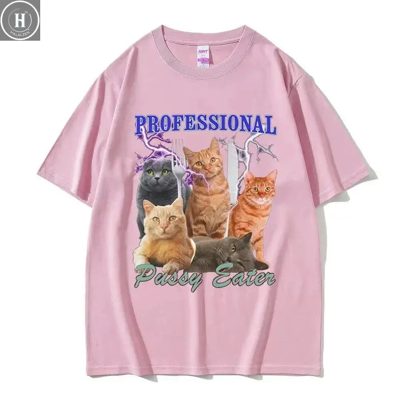 Professional Pussy Eater Funny Cat Lover Tee Shirt Men's Casual Fashion Clothing T-shirt Unisex 100% Cotton Oversized T Shirts HALALZEN