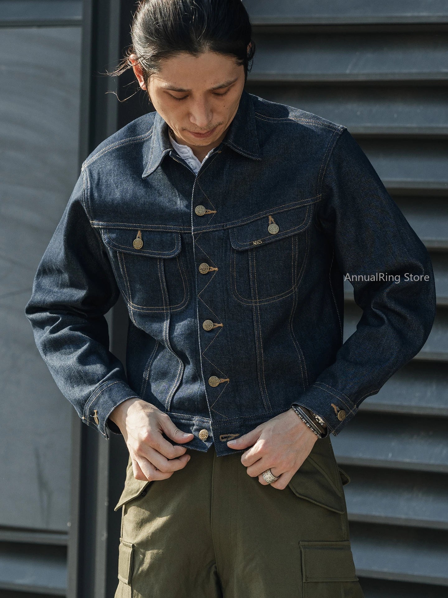 NON STOCK FLYERS Primary Color Left Oblique Anti-shrink Denim 101J Short Denim Jacket Retro Knight Jacket