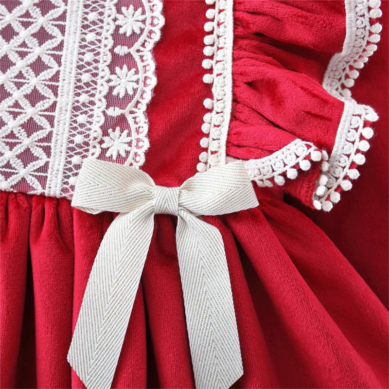 2Piece Winter Baby Dresses Newborn Girls Clothes Cute Fleece Warm Long Sleeve Red Princess Toddler Dress+Hat Kids Clothing BC619