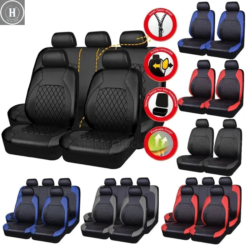 PU Leather Car Seat Covers Airbag Compatible Car Interior Accessories Front/ Rear/ Full Set Cover Cushion Universal Fit Most HALALZEN