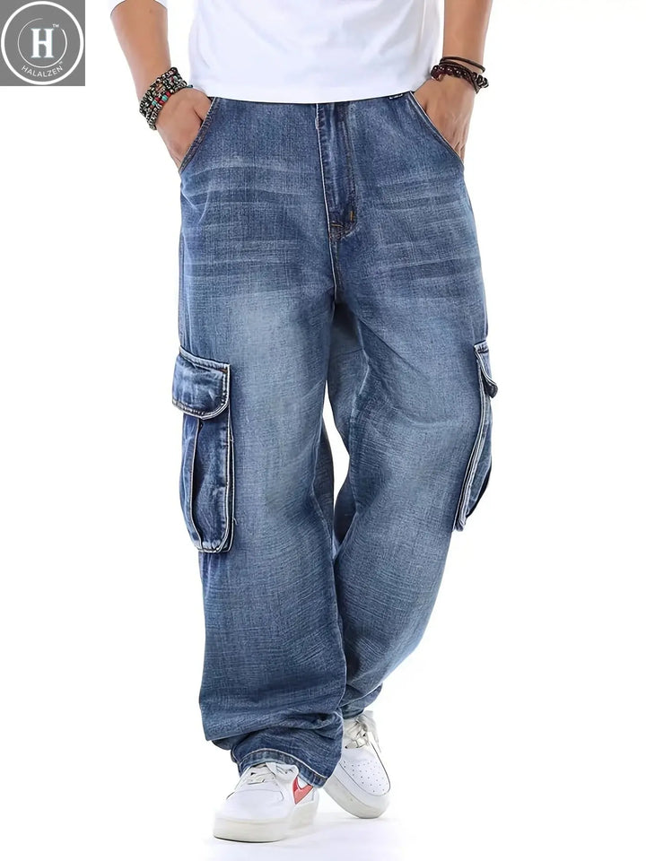 Trendy Plus-Size Denim Pants for Young Men, Loose Fit, Extra Large Pockets, Men's Jeans Halalzen UK