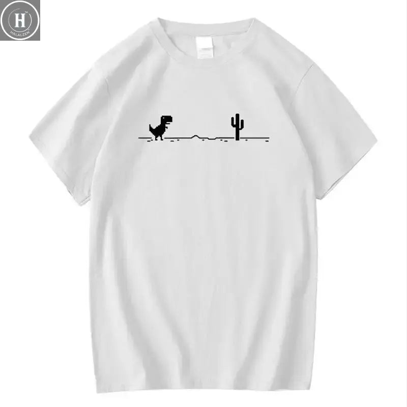 Men's High Quality 100%Cotton Funny Dinosaur Print T Shirt Loose O-neck Summer Cool Men Tshirt Short Sleeve T-shirt Male Tee Top HALALZEN