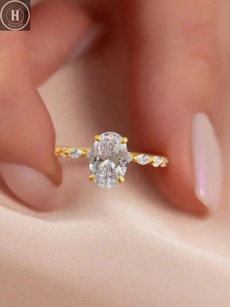 925 Sterling Silver Elliptical Horse Eye Fashionable Zircon Ring For Women Engagement Wedding Luxury High Quality Fine Jewelry HALALZEN