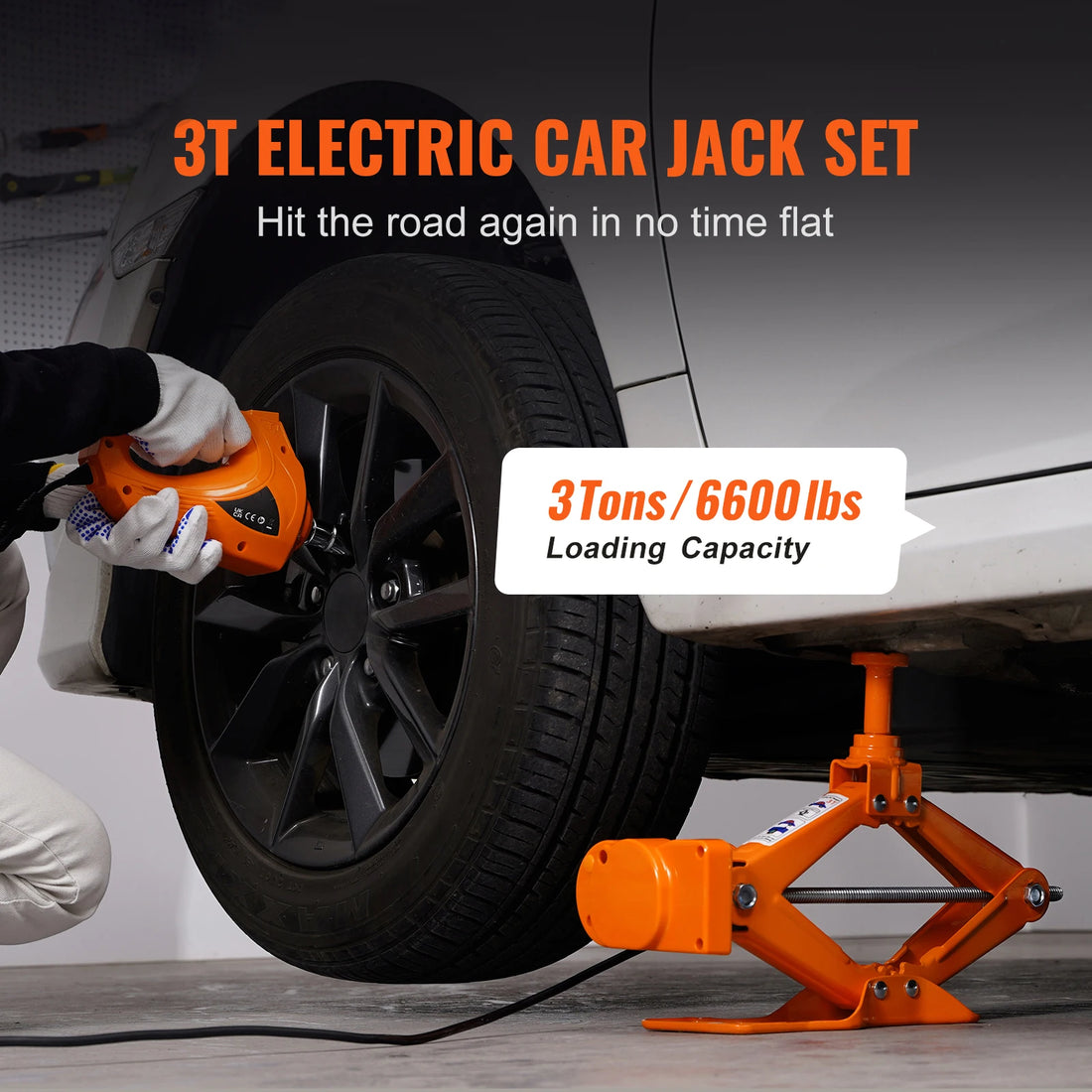 SucceBuy Electric Car Jack 3T Scissor Jack with Electric Impact Wrench 12V Car Jack with Double Saddle for SUV Truck Tire Change
