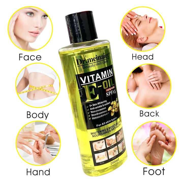 200ml Vitamin C Whitening Facial Essential Oils Vitamin E Body Moisturizing Massage Oil Natural SPA Emollient Oil HALALZEN