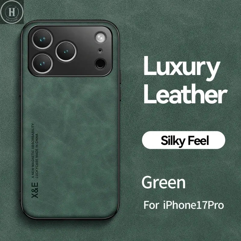 Luxury Leather Case For iPhone 17 16 15 14 13 12 11 Pro Max Plus 13 12 Mini 17 Air 16E Cover With Metal Plate Support Car Hold Halalzen UK