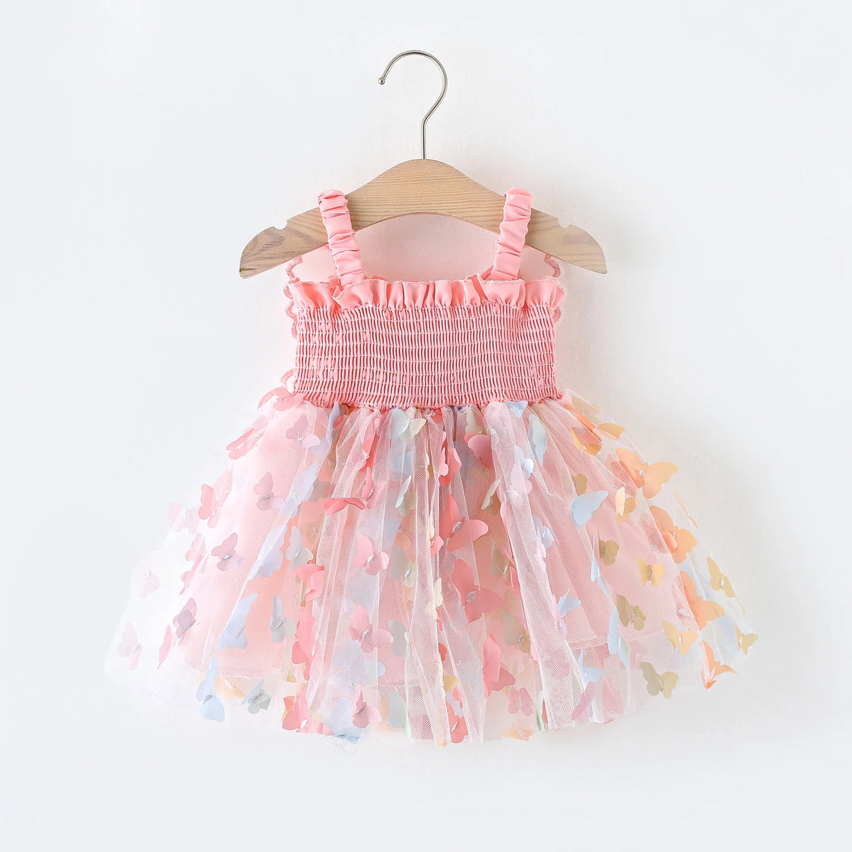 New Summer Girl Princess Party Birthday Dress with Hanging Strap Embroidered Butterfly Mesh Dress 0-4 Year Old Baby Girl Walking