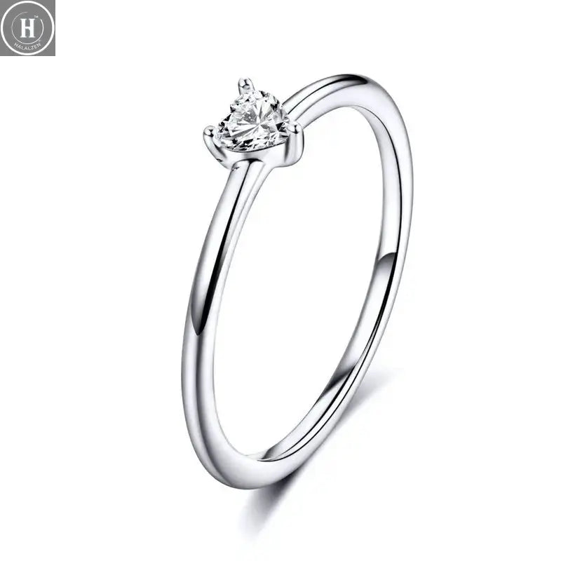 WOSTU European 925 Sterling Silver Simple Rings For Women Wedding Engagement Heart Rings With Zircon Original Female Jewelry HALALZEN