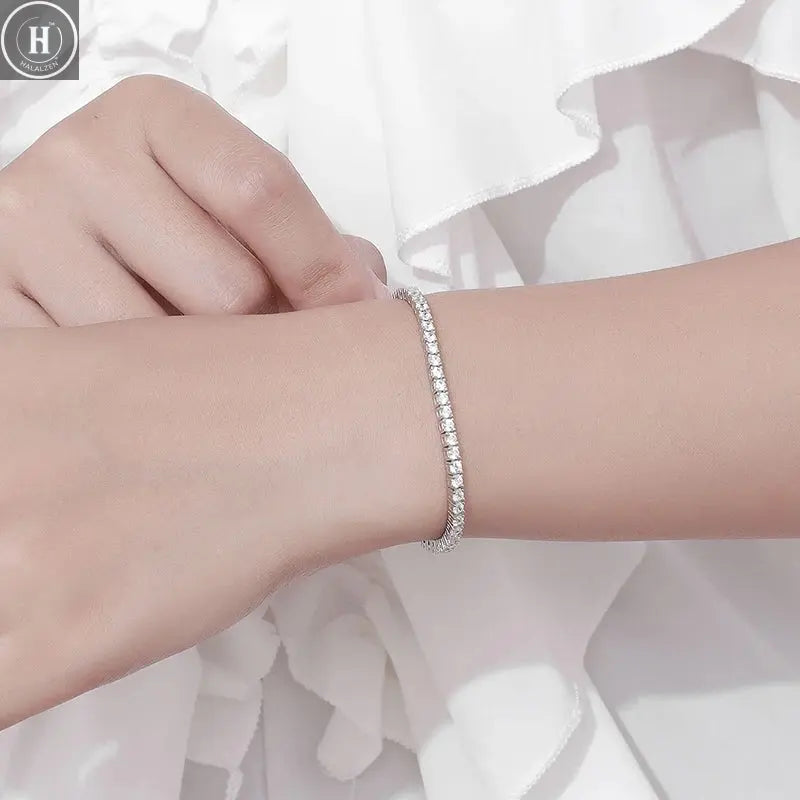 KNOBSPIN 2mm Moissanite Tennis Bracelet 925 Sterling Silver Plated White Gold Bracelet for Women Man Sparkling Party Jewelry HALALZEN
