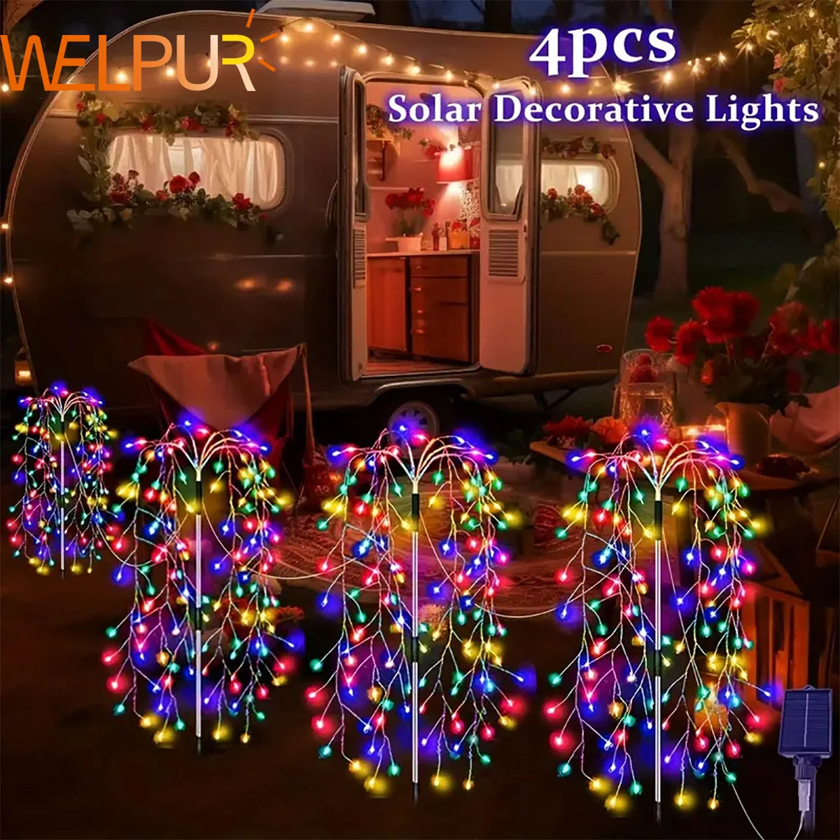 4Pack 680LED Christmas Solar Firecracker Fireworks Lights Outdoor Yard Lawn Garden Decorative Light Party Landscape Lighting