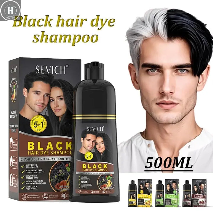 500ml Black Dyed Shampoo Instant Dye Covers Natural Gray Hair Shampoo Black Hair Dye Herbal Ginseng Ginger White Hair Dyed Black HALALZEN