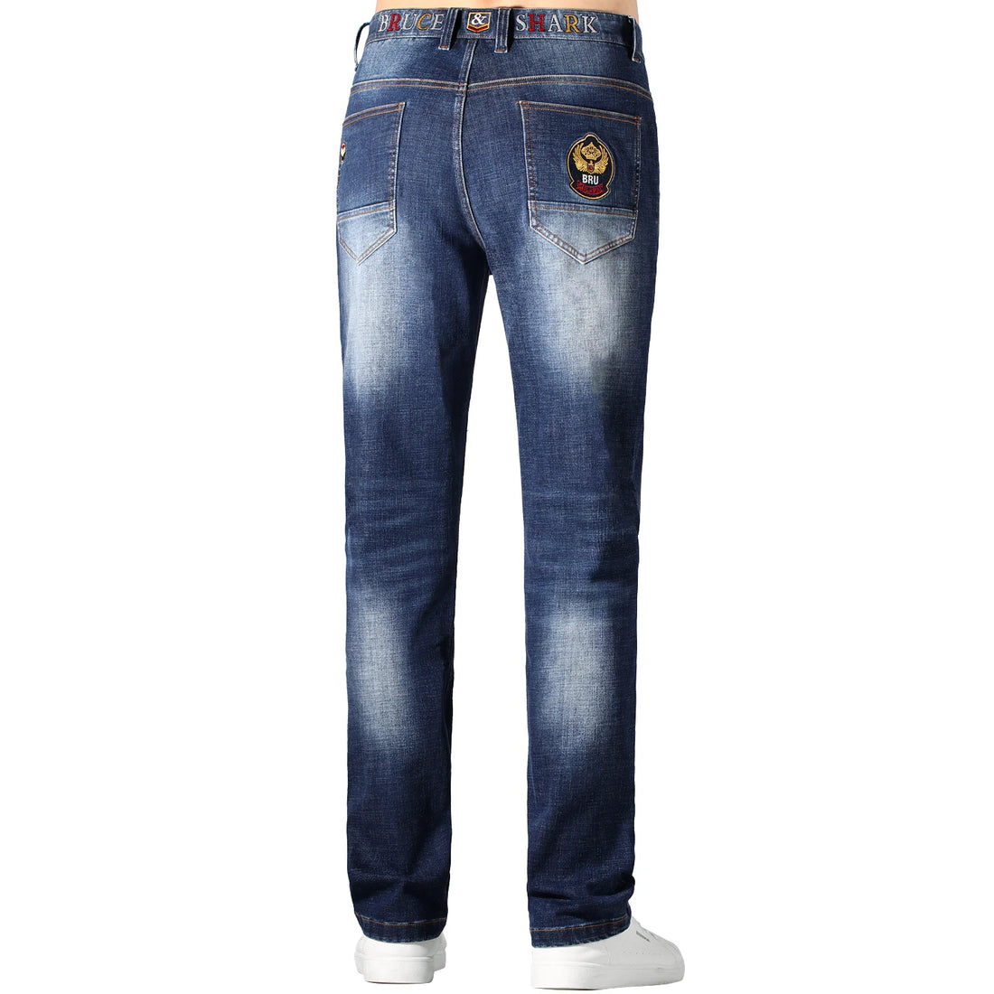 2025 Stretch Men's Jeans, New Trend Embroidered Blue Jeans, Bruce&Shark Loose Straight Leg Jeans For Man, Thick Cotton Big Size