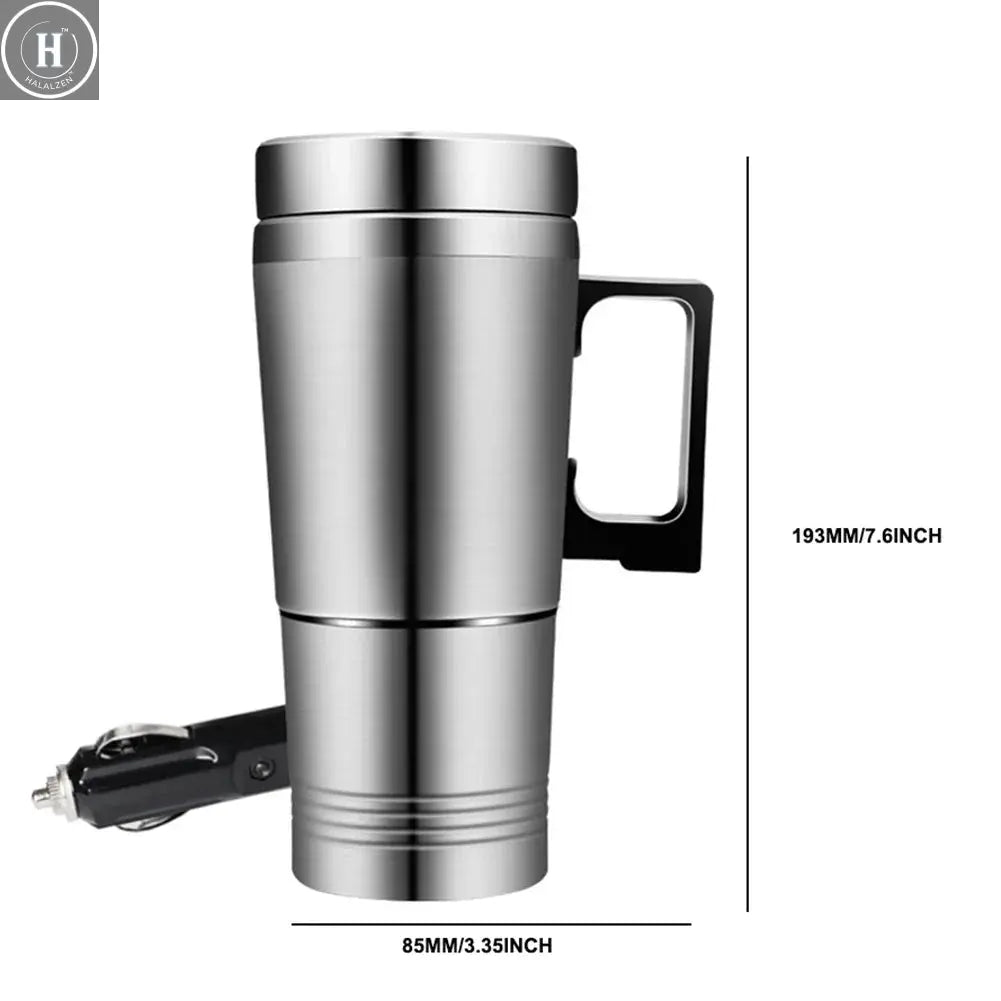 12V 24V Car Electric Heating Cup Travel Kettle Stainless Steel Camping Travel Coffee Milk Thermal Mug Warmer Cup 300/750/1200ML HALALZEN