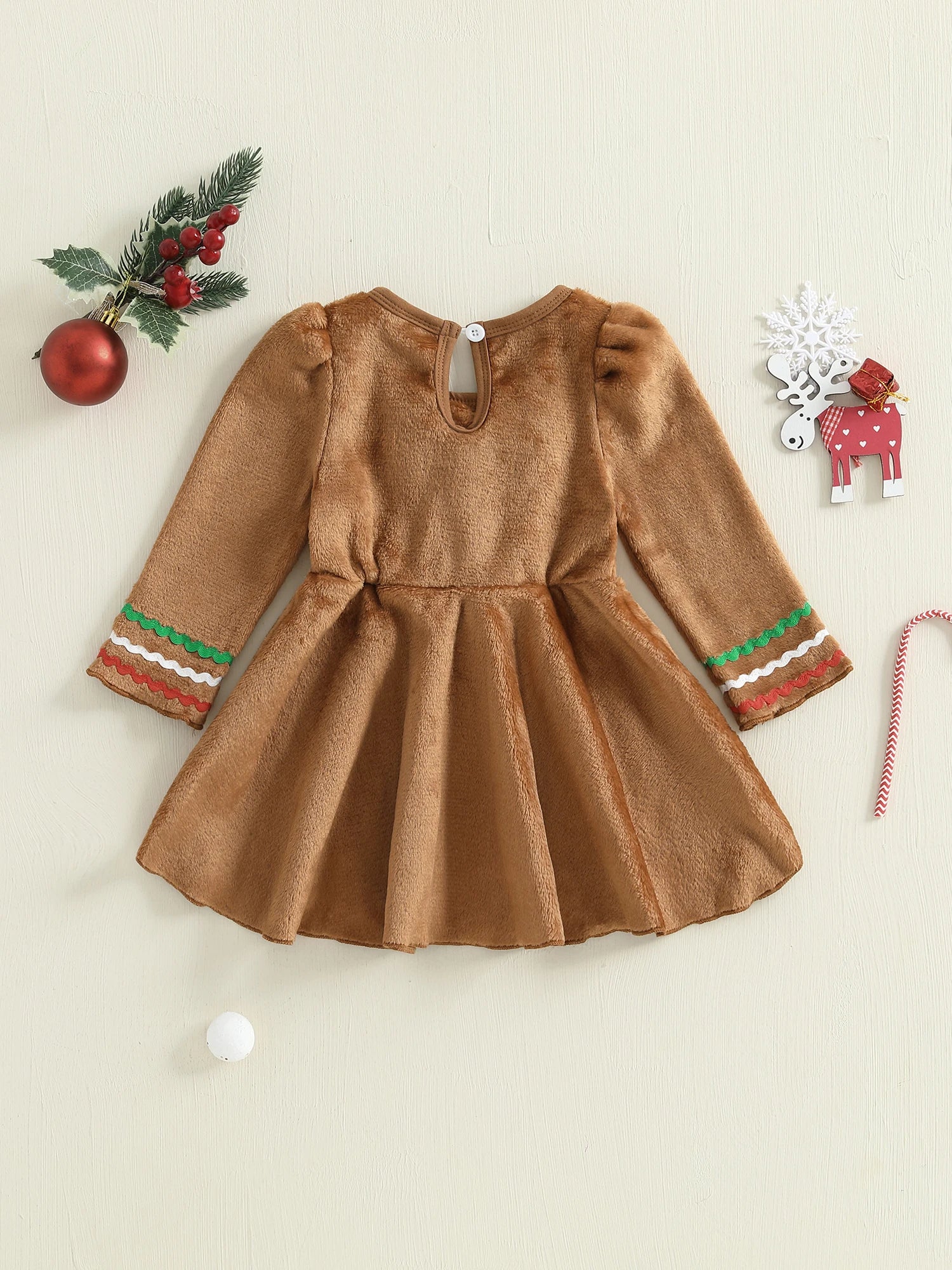 Adorable Infant Girl Holiday Dress with Festive Gingerbread Man Print Cozy Crew Neck and Long Sleeves Perfect for Christmas
