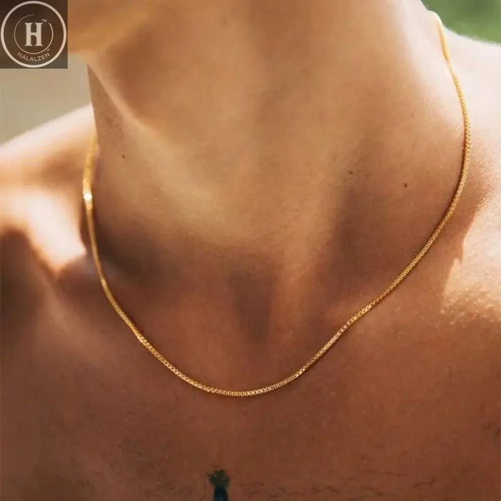 1.2mm Simple Stainless Steel Box Chain Necklace Gold Color Titanium Steel Men Necklace Fashion Women Jewelry Trend Accessories HALALZEN