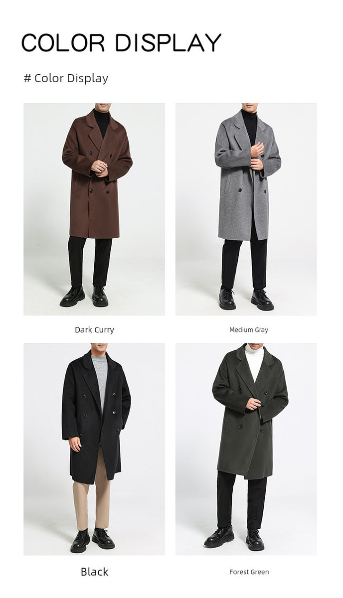 Fall and Winter Double-Sided Woolen Coat Men's Mid Length Long Length Trench Coat Classy Loose over Knee Casual Woolen Coat