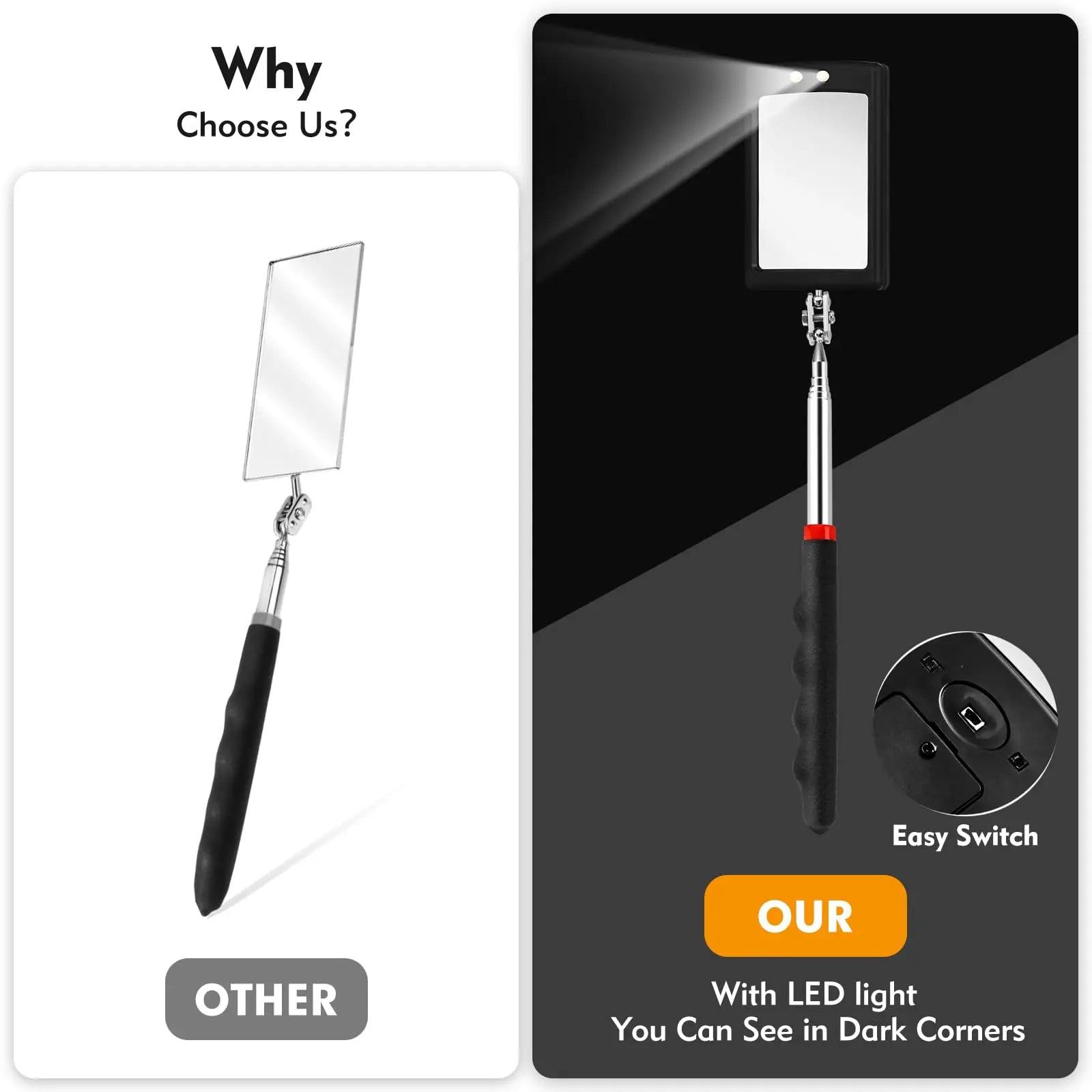 50mm Detection Folding Mirror 360° Rotating Reflector Universal Auto Repair Tool Accessory Telescopic Bottom Inspection Mirror