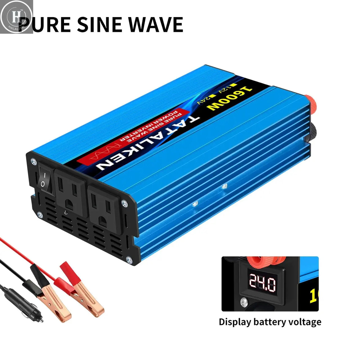 12V24V  To 110V AC Pure Sine Power Inverter 16000W 4000W  Power 60HZ  Converter Car Accessories Solar With LED And US Socket HALALZEN