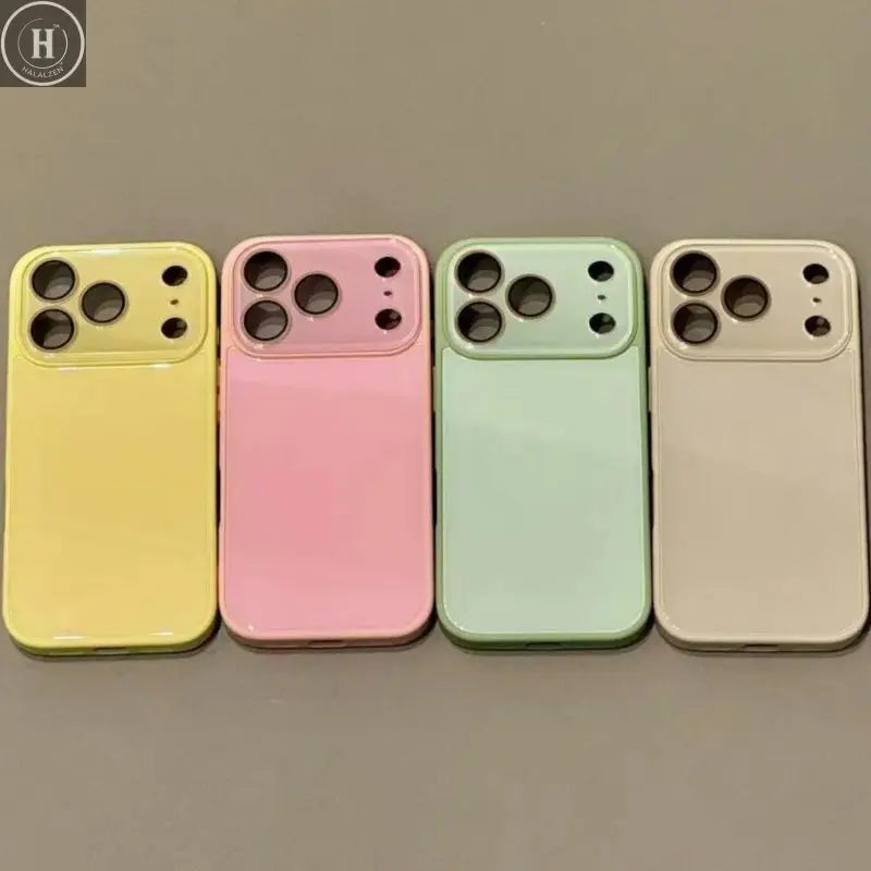 Luxury Candy Color Tempered Glass Camera Protection Case for iPhone 17 16 15 14 13 12 Pro Max Shockproof Bumper Hard Back Cover Halalzen UK