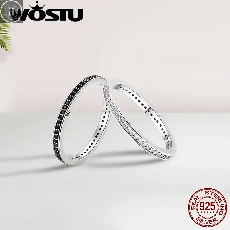 WOSTU European 925 Sterling Silver Simple Rings For Women Wedding Engagement Heart Rings With Zircon Original Female Jewelry HALALZEN
