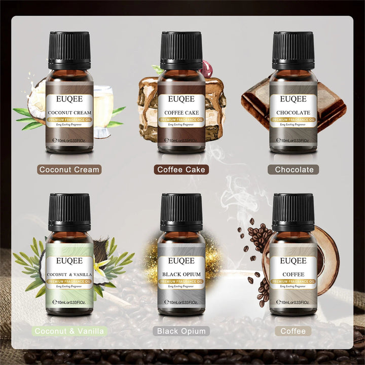 EUQEE 6pcs/set Fragrance Oil Gift Kit For Diffuser Coffee Bakery Harvest Spice Pumpkin Pie Forest Pine Sweet Fruit Aroma Oils HALALZEN