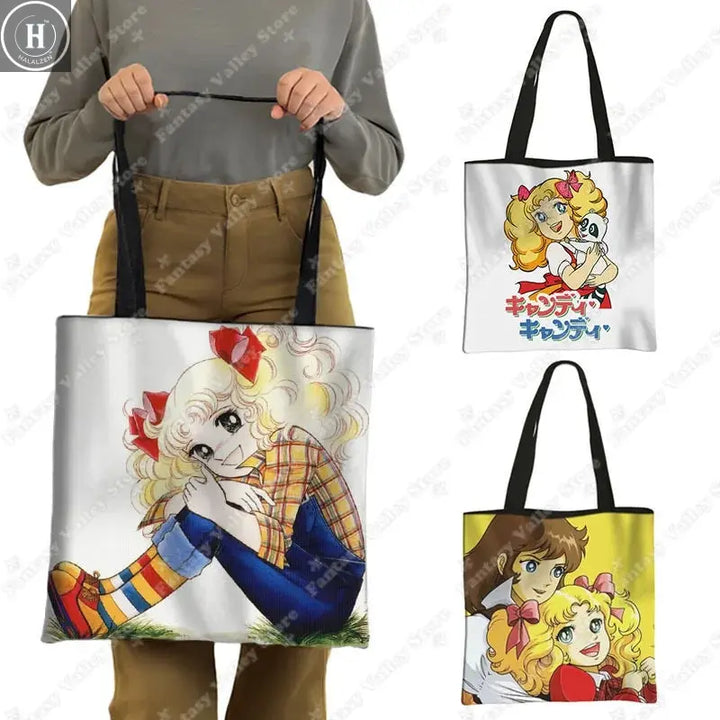 Candy Candy Anime Tote Bag Female 90s Vintage Cartoon Shoulder Bags Women Handbag Large Capacity Storage Bag Eco Shopping Bags HALALZEN