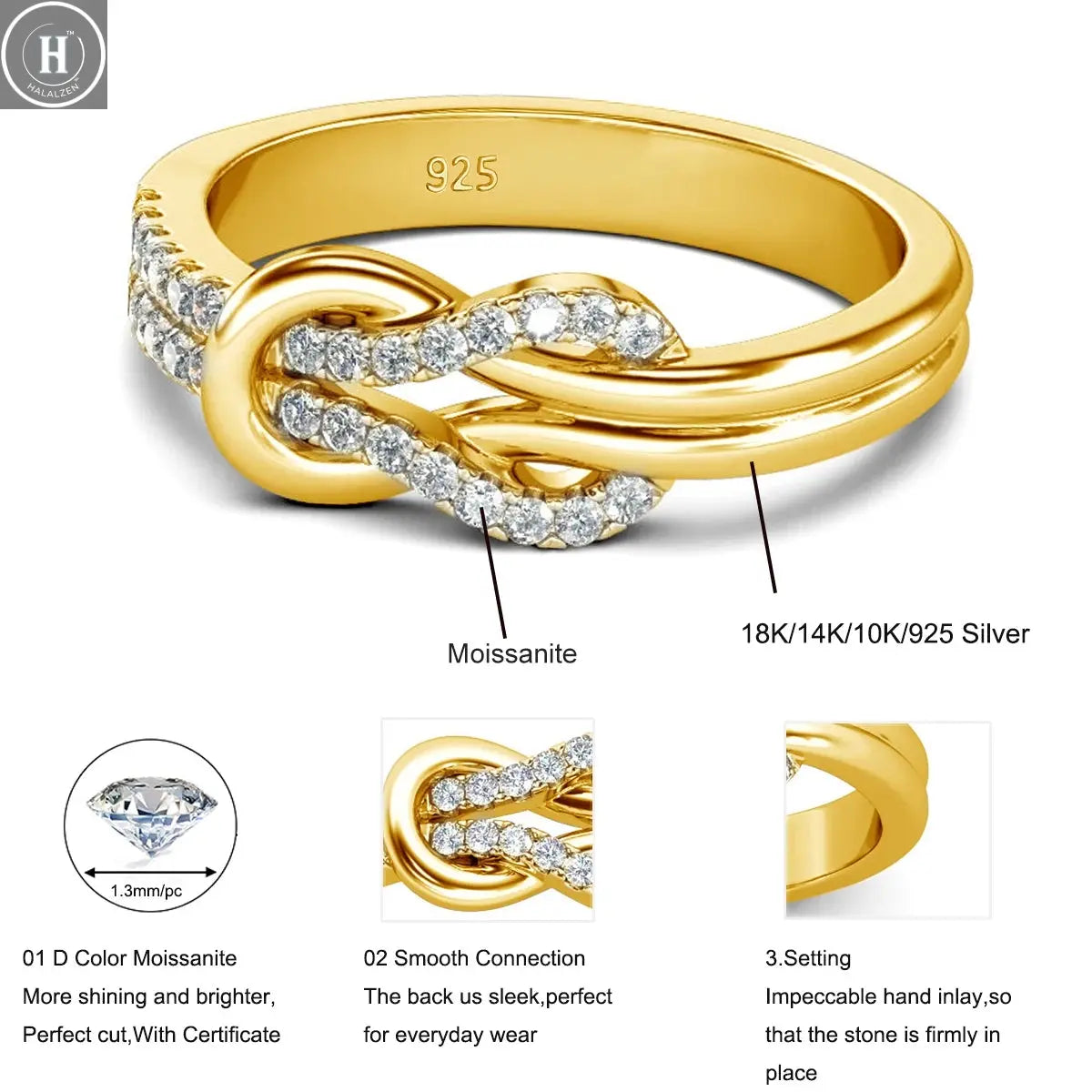 Kirin Palace 750 18K 14K Rose Gold Moissanite Ring for Women D VVS Solitaire Matching Wedding Diamond Band Engagement Christmas HALALZEN