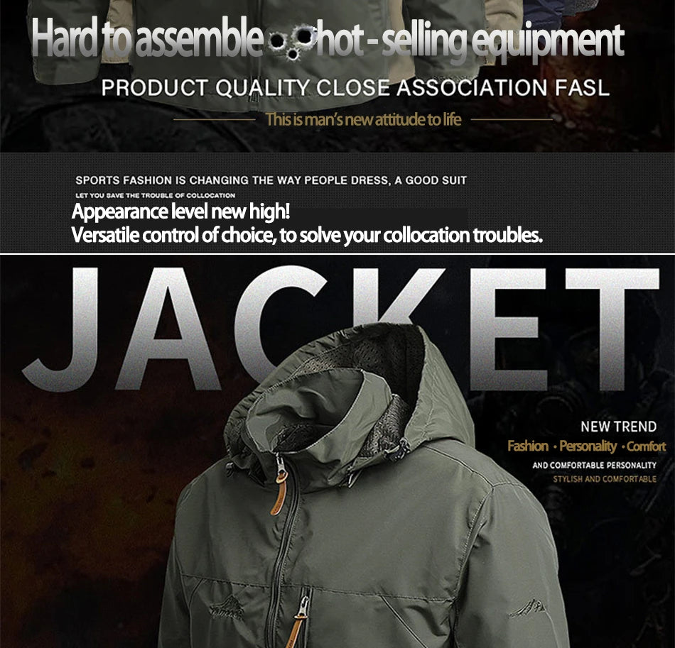 2024 Winter Jacket Fashion Coat Hoodies Camping Hiking Jacket Men's Casual Waterproof Jacket Windbreaker Men Outerwear Clothes