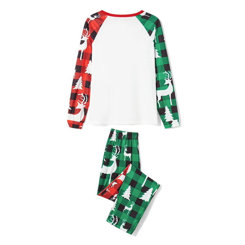 Christmas Family Pajamas Matching Set Reindeer Print Long Sleeve Tops and Striped Pants Sleepwear for the Holidays