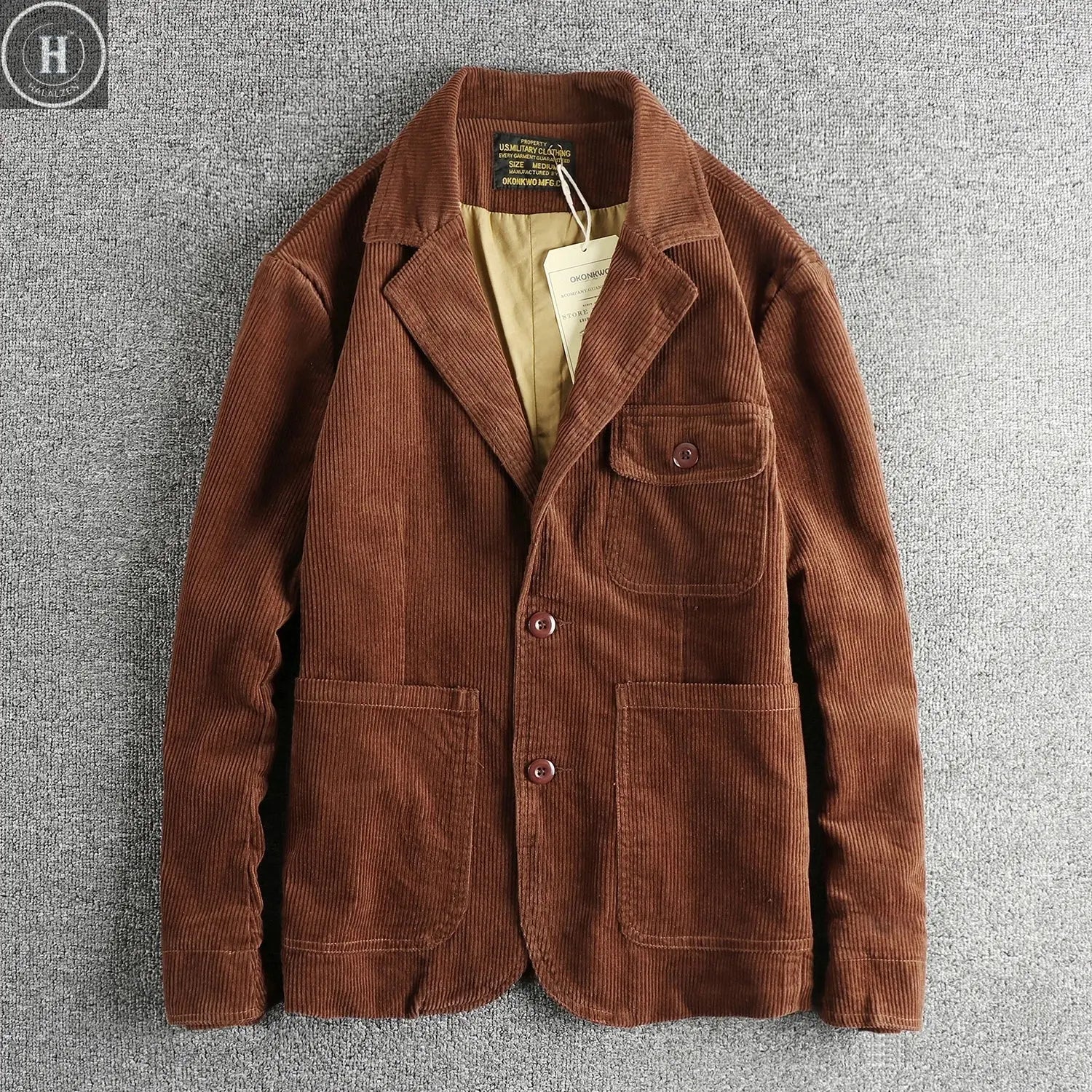 Heavy May Khaki vintage washed cotton corduroy casual suit men's fashion loose jacket single suit HALALZEN