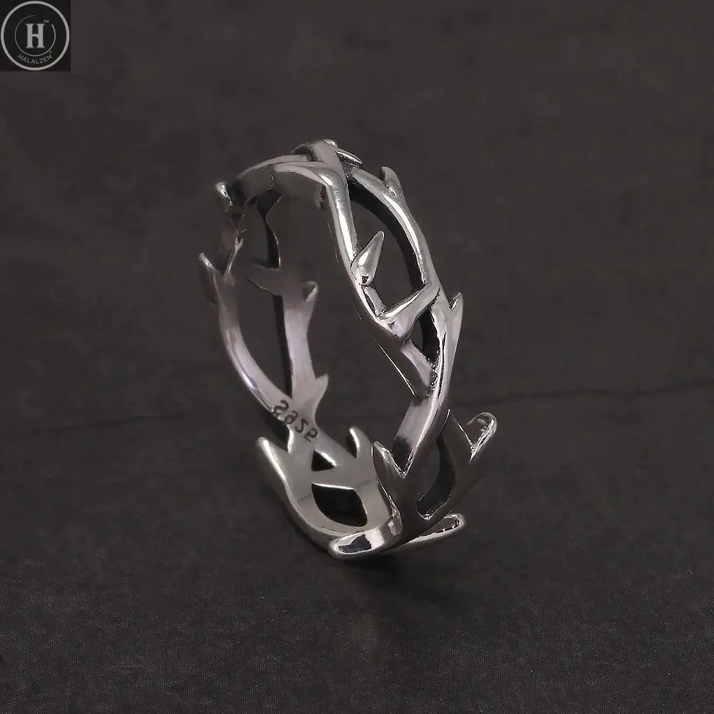 925 Sterling Silver Gothic Thorn Couple Rings for Women Men Punk Retro Cool Spiky Finger Ring Adjustable Hip-hop Y2k Jewelry HALALZEN