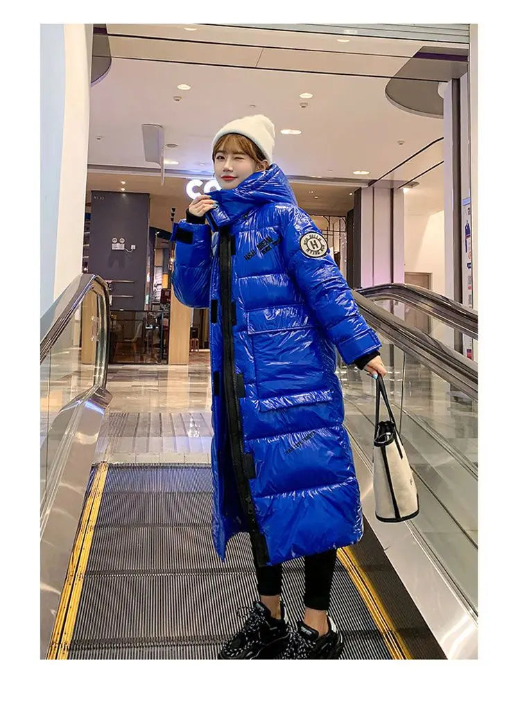 2024 New Waterproof Coats Fashion Winter Down Cotton Jacket Womens Glossy Colorful Femme Thick Warm Long Hooded Puffer Parkas