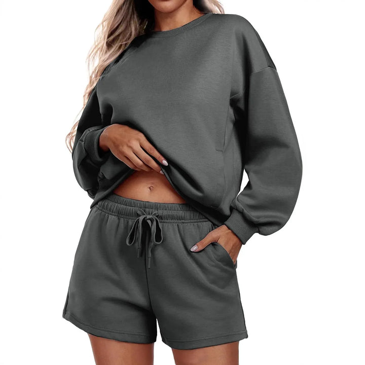 Women's 2-Piece Set Sportswear Casual Long Sleeve Hoodie And Shorts Outfit Polyester Fiber Made in China Trending 2025 Cross-Bor