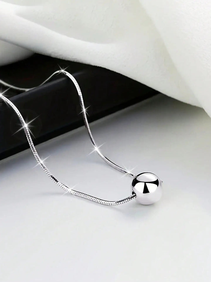 Elegant S925 Sterling Silver Vintage Bohemian Style Necklace - Simple Spherical Pendant and Snake Chain, Perfect Anniversary Gif