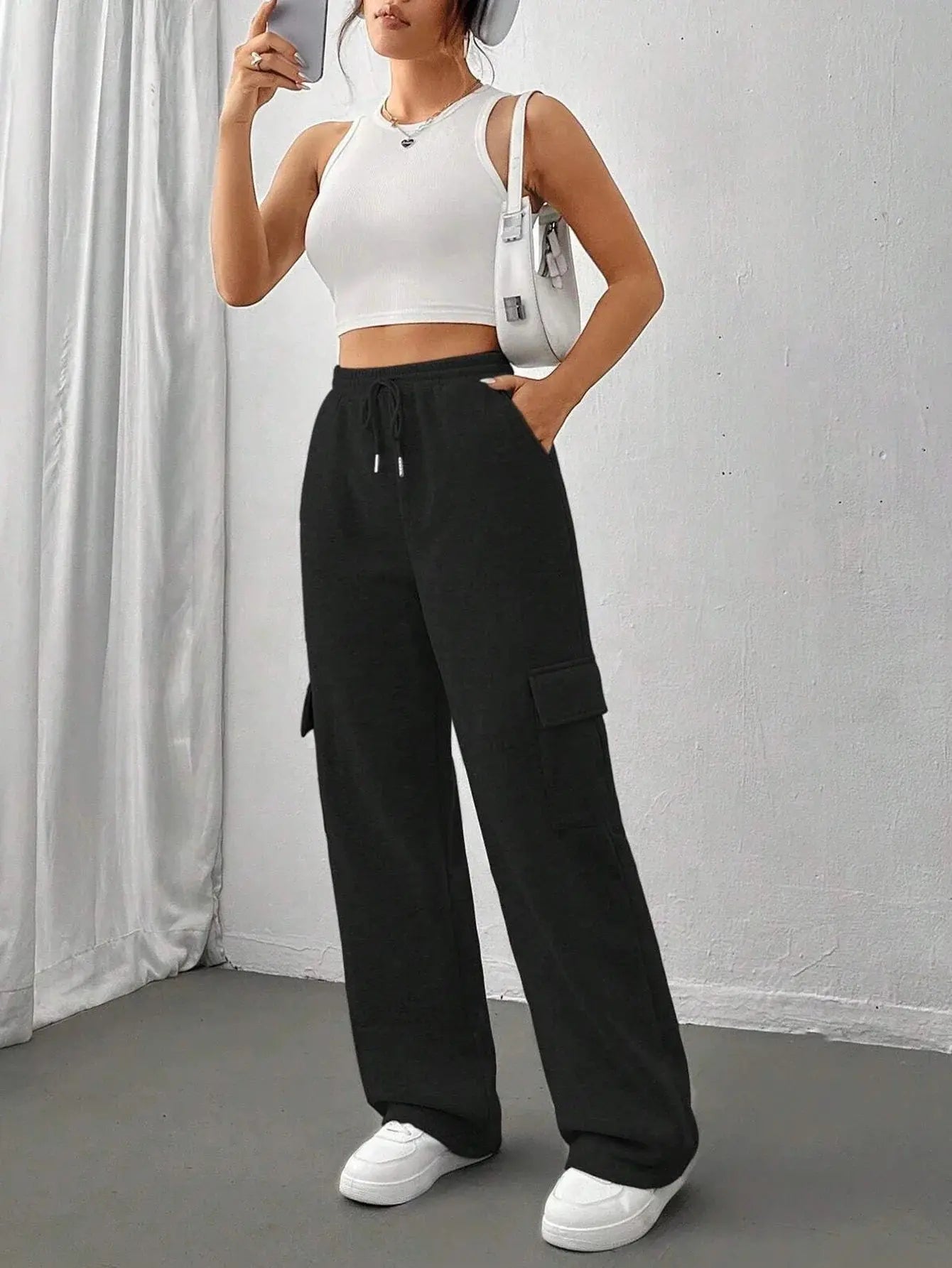 Women Running Cargo Sweatpants Fall Straight Baggy Wide Leg Lounge Pants Casual Workout Joggers Pants with Pockets Halalzen UK